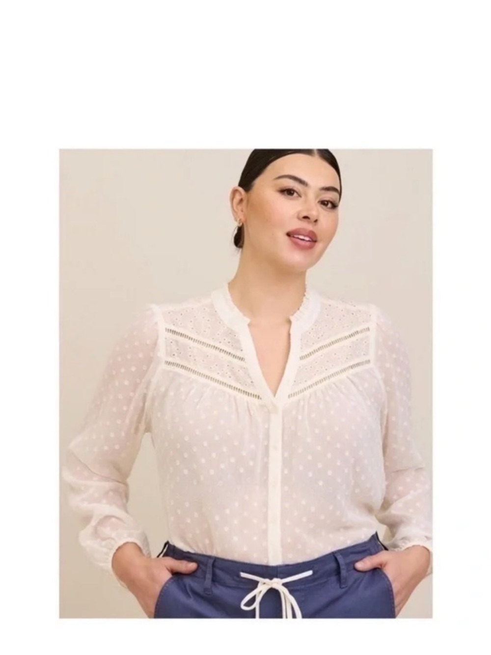 Torrid Ivory Clip Dot Chiffon Blouse Size 6 6X NWT Lace Yoke Boho Peasant Top